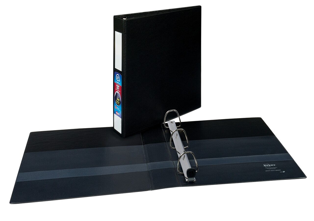 Avery Heavy-Duty Binder, 1-1/2" One Touch Rings, 400-Sheet Capacity, Label Holder, DuraHinge, Black (79991)